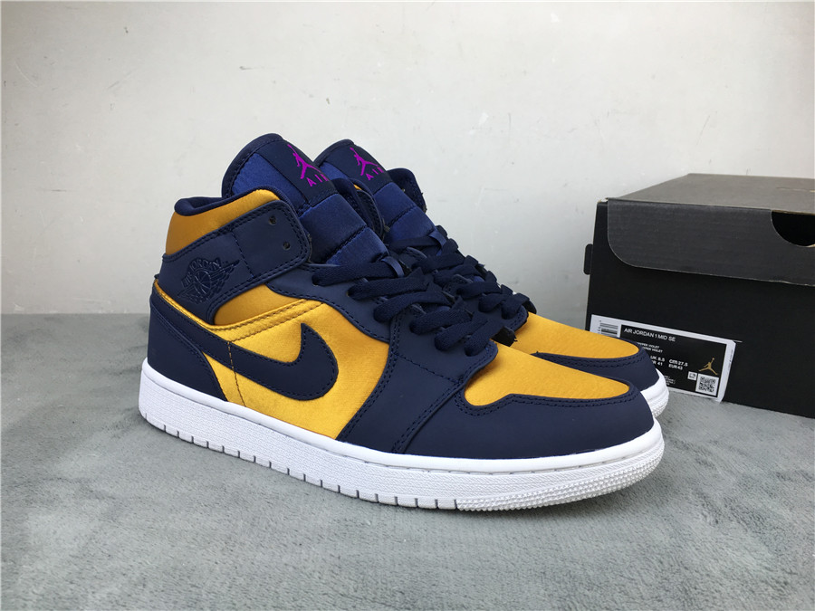 2019 Air Jordan 1 Mid Silk Road Blue Yellow Shoes - Click Image to Close